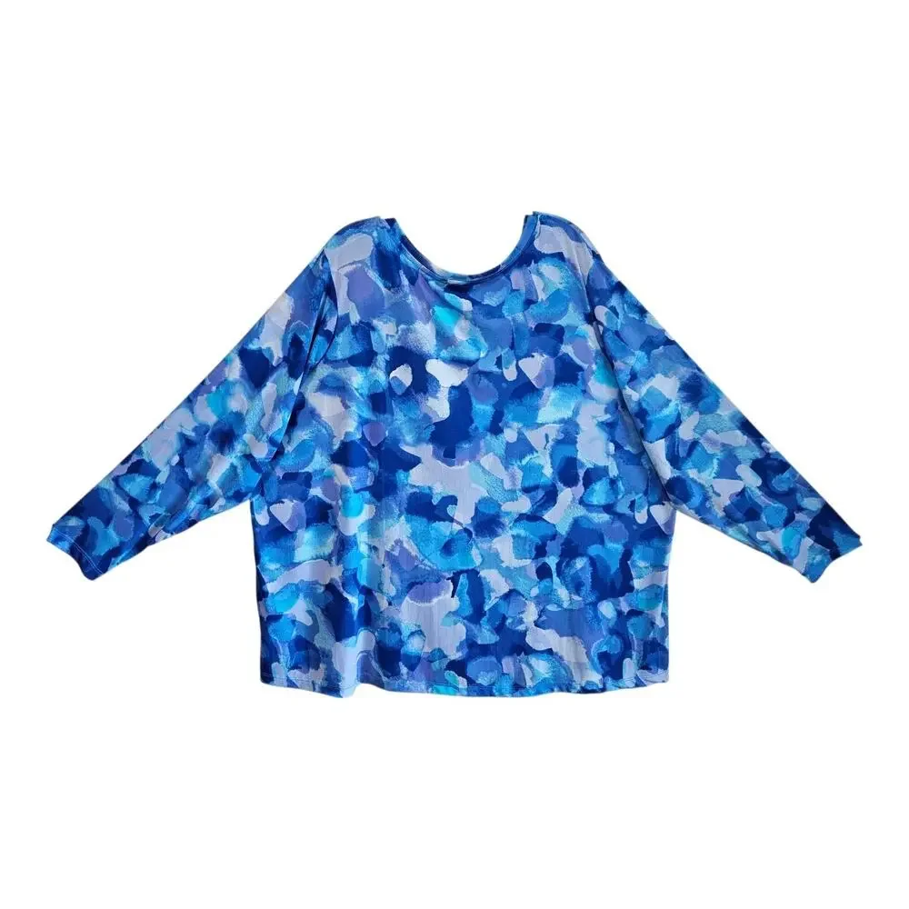LOGO Lori Goldstein Women's Plus 3X Mesh Cardigan Button Up Watercolor 58